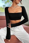 Kadın Siyah Uzun Kol Göğüs Ve Sırt Dekolteli Crop Top Bluz – Şık, Rahat Ve Kolay Kombinlenebilir
