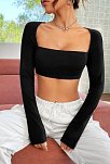 Kadın Siyah Uzun Kol Göğüs Ve Sırt Dekolteli Crop Top Bluz – Şık, Rahat Ve Kolay Kombinlenebilir