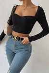 Kadın Siyah Uzun Kol Göğüs Dekolteli Şık Crop Top Bluz – Şık, Rahat Ve Kolay Kombinlenebilir