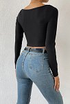 Kadın Siyah Uzun Kol Göğüs Dekolteli Şık Crop Top Bluz – Şık, Rahat Ve Kolay Kombinlenebilir