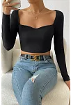 Kadın Siyah Uzun Kol Göğüs Dekolteli Şık Crop Top Bluz – Şık, Rahat Ve Kolay Kombinlenebilir