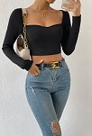 Kadın Siyah Uzun Kol Göğüs Dekolteli Şık Crop Top Bluz – Şık, Rahat Ve Kolay Kombinlenebilir