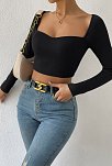 Kadın Siyah Uzun Kol Göğüs Dekolteli Şık Crop Top Bluz – Şık, Rahat Ve Kolay Kombinlenebilir
