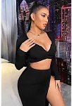 Kadın Siyah Uzun Kol Göğüs Ve Göbek Dekolteli Fermuarlı Crop Top Bluz – Şık, Rahat Ve Kolay Kombinlenebilir