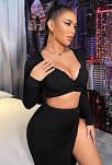 Kadın Siyah Uzun Kol Göğüs Ve Göbek Dekolteli Fermuarlı Crop Top Bluz – Şık, Rahat Ve Kolay Kombinlenebilir