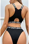 Kadın Siyah Çapraz Sırt Ve Love Lastik Detaylı Sütyen Külot Takım