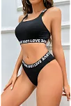 Kadın Siyah Çapraz Sırt Ve Love Lastik Detaylı Sütyen Külot Takım