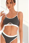 Kadın Gri Antrasit Kaşkorse Ve Beyaz Lastikli Cut-out Tanga Külotlu Takım – Modern, Konforlu