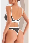 Kadın Gri Antrasit Kaşkorse Ve Beyaz Lastikli Cut-out Tanga Külotlu Takım – Modern, Konforlu