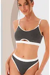 Kadın Gri Antrasit Kaşkorse Ve Beyaz Lastikli Cut-out Tanga Külotlu Takım – Modern, Konforlu