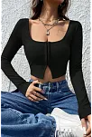 Kadın Siyah Uzun Kollu Agraflı Göğüs Ve Göbek Dekolteli Crop Top Bluz – Şık, Rahat Ve Kolay Kombinlenebilir