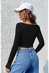 Kadın Siyah Uzun Kollu Agraflı Göğüs Ve Göbek Dekolteli Crop Top Bluz – Şık, Rahat Ve Kolay Kombinlenebilir