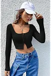 Kadın Siyah Uzun Kollu Agraflı Göğüs Ve Göbek Dekolteli Crop Top Bluz – Şık, Rahat Ve Kolay Kombinlenebilir