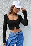 Kadın Siyah Uzun Kollu Agraflı Göğüs Ve Göbek Dekolteli Crop Top Bluz – Şık, Rahat Ve Kolay Kombinlenebilir