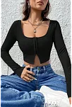 Kadın Siyah Uzun Kollu Agraflı Göğüs Ve Göbek Dekolteli Crop Top Bluz – Şık, Rahat Ve Kolay Kombinlenebilir
