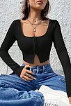 Kadın Siyah Uzun Kollu Agraflı Göğüs Ve Göbek Dekolteli Crop Top Bluz – Şık, Rahat Ve Kolay Kombinlenebilir