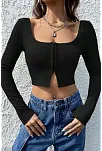 Kadın Siyah Uzun Kollu Agraflı Göğüs Ve Göbek Dekolteli Crop Top Bluz – Şık, Rahat Ve Kolay Kombinlenebilir