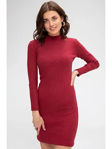 Kadın Bordo Kaşkorse Balıkçı Yaka Uzun Kollu Bodycon Mini Elbise – Şık, Rahat Ve 4 Mevsim