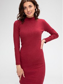 Kadın Bordo Kaşkorse Balıkçı Yaka Uzun Kollu Bodycon Mini Elbise – Şık, Rahat Ve 4 Mevsim
