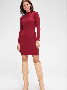 Kadın Bordo Kaşkorse Balıkçı Yaka Uzun Kollu Bodycon Mini Elbise – Şık, Rahat Ve 4 Mevsim