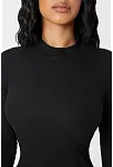 Kadın Siyah Kaşkorse Balıkçı Yaka Uzun Kollu Bodycon Mini Elbise