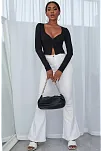 Kadın Siyah Uzun Kollu Düğmeli Göğüs Ve Göbek Dekolteli Crop Top Bluz – Şık, Rahat Ve Kolay Kombinlenebilir