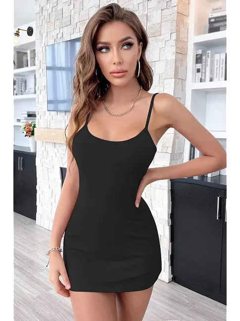 Kadın Siyah Sırt Kısmı Komple Dantelli Mini Gecelik – Modern Ve Şık Tasarım