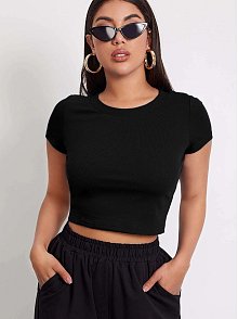 Kadın Siyah Yuvarlak Yaka Yarım Kol Crop Top Bluz – Şık, Rahat Ve Kolay Kombinlenebilir