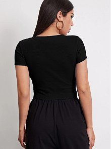Kadın Siyah Yuvarlak Yaka Yarım Kol Crop Top Bluz – Şık, Rahat Ve Kolay Kombinlenebilir