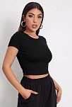Kadın Siyah Yuvarlak Yaka Yarım Kol Crop Top Bluz – Şık, Rahat Ve Kolay Kombinlenebilir