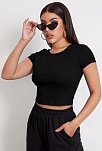 Kadın Siyah Yuvarlak Yaka Yarım Kol Crop Top Bluz – Şık, Rahat Ve Kolay Kombinlenebilir