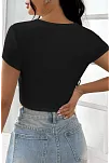 Kadın Siyah Yarım Kol Düz Yaka Crop Top Bluz – Şık, Rahat Ve Kolay Kombinlenebilir
