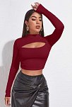 Kadın Bordo Göğüs Dekolteli Uzun Kollu Cut Out Crop Top Bluz – Şık, Rahat Ve Kolay Kombinlenebilir