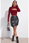 Kadın Bordo Göğüs Dekolteli Uzun Kollu Cut Out Crop Top Bluz – Şık, Rahat Ve Kolay Kombinlenebilir