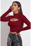 Kadın Bordo Göğüs Dekolteli Uzun Kollu Cut Out Crop Top Bluz – Şık, Rahat Ve Kolay Kombinlenebilir