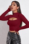 Kadın Bordo Göğüs Dekolteli Uzun Kollu Cut Out Crop Top Bluz – Şık, Rahat Ve Kolay Kombinlenebilir