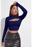 Kadın Lacivert Göğüs Dekolteli Uzun Kollu Cut Out Crop Top Bluz – Şık, Rahat Ve Kolay Kombinlenebilir