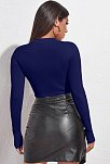 Kadın Lacivert Göğüs Dekolteli Uzun Kollu Cut Out Crop Top Bluz – Şık, Rahat Ve Kolay Kombinlenebilir