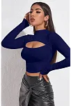 Kadın Lacivert Göğüs Dekolteli Uzun Kollu Cut Out Crop Top Bluz – Şık, Rahat Ve Kolay Kombinlenebilir