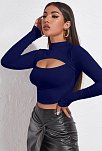 Kadın Lacivert Göğüs Dekolteli Uzun Kollu Cut Out Crop Top Bluz – Şık, Rahat Ve Kolay Kombinlenebilir