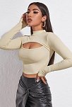 Kadın Ekru Göğüs Dekolteli Uzun Kollu Cut Out Crop Top Bluz – Şık, Rahat Ve Kolay Kombinlenebilir