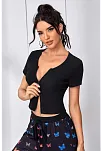 Kadın Siyah Çift Fermuarlı Yarım Kol Crop Top Bluz – Şık, Rahat Ve Kolay Kombinlenebilir