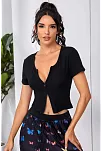 Kadın Siyah Çift Fermuarlı Yarım Kol Crop Top Bluz – Şık, Rahat Ve Kolay Kombinlenebilir