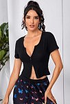 Kadın Siyah Çift Fermuarlı Yarım Kol Crop Top Bluz – Şık, Rahat Ve Kolay Kombinlenebilir