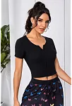 Kadın Siyah Çift Fermuarlı Yarım Kol Crop Top Bluz – Şık, Rahat Ve Kolay Kombinlenebilir