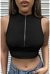 Kadın Siyah Yarım Fermuarlı Sıfır Kol Crop Top Bluz – Şık, Rahat Ve Kolay Kombinlenebilir
