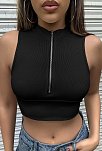 Kadın Siyah Yarım Fermuarlı Sıfır Kol Crop Top Bluz – Şık, Rahat Ve Kolay Kombinlenebilir