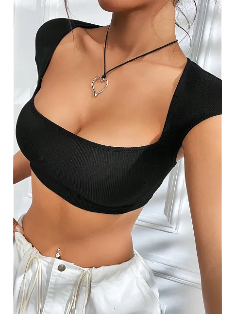 Kadın Siyah Sırt Dekolteli Ve Boyundan Bağlamalı Yarım Kol Crop Top Bluz – Şık, Rahat Ve Kolay Kombinlenebilir