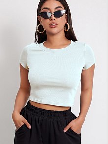 Kadın Beyaz Yuvarlak Yaka Yarım Kol Crop Top Bluz