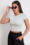 Kadın Beyaz Yuvarlak Yaka Yarım Kol Crop Top Bluz